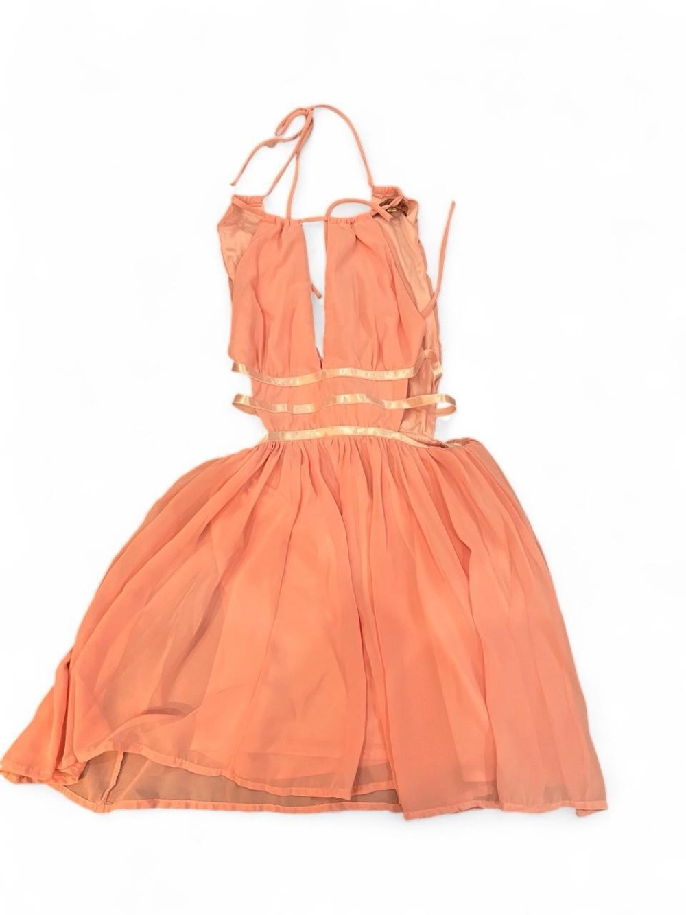 Satin-Trim Peach Halter Mini Dress